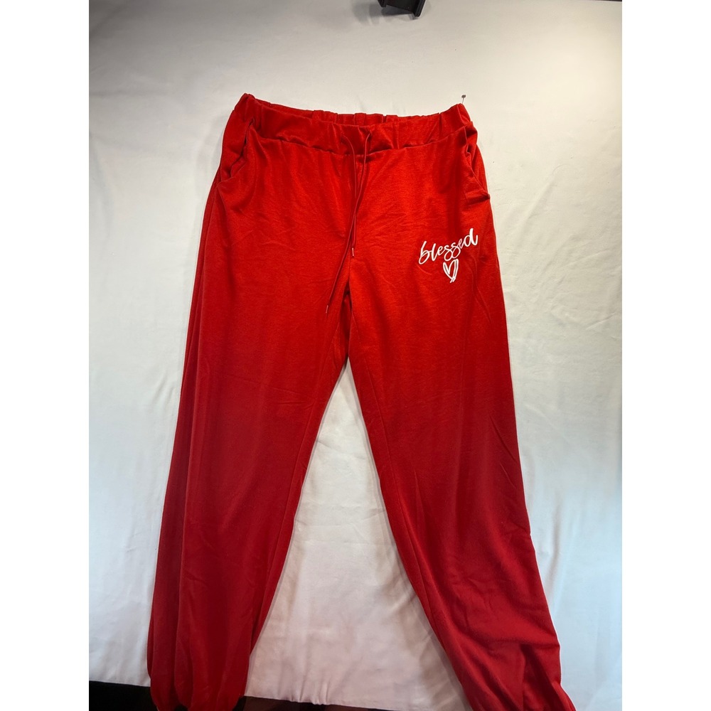 Women Red Blessed Graphic Sweatpants XL Joggers Drawstring Pockets Stretch Pant
